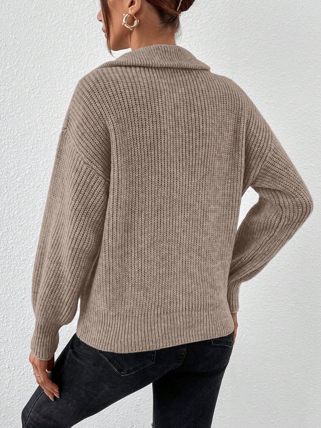 Honey Half Zip Dropped Shoulder Sweater - NEWYORKLISTED