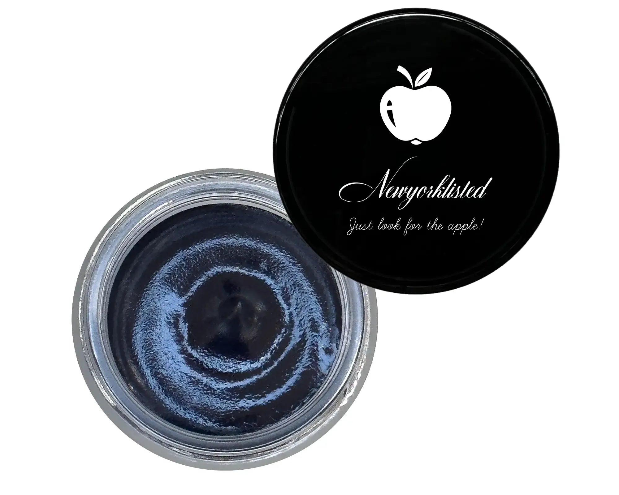 NEWYORKLISTED COSMETIC COLLECTION: Glow Mask container of blue powder product with black lid featuring NEWYORKLISTED logo and text on a white background