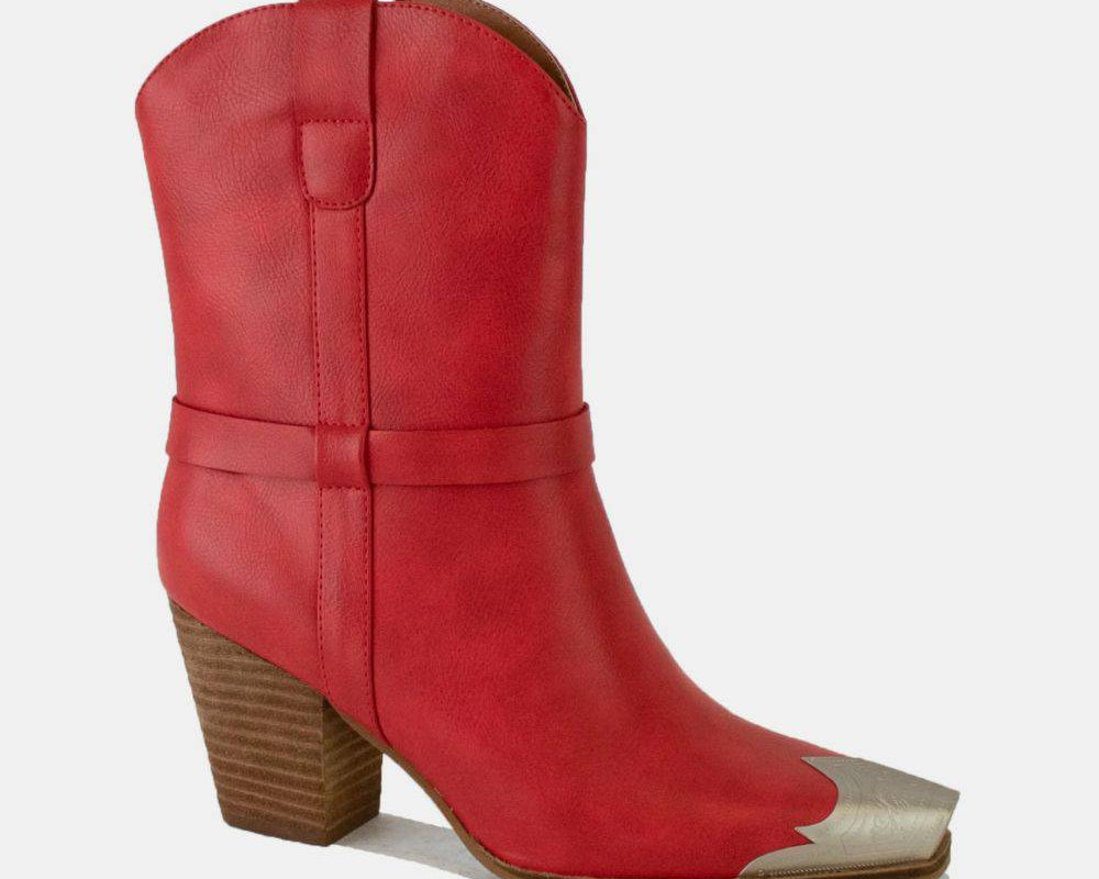 NEWYORKLISTED STYLE COLLECTION: Red Faux Leather Metal Toe Ankle Boots - NEWYORKLISTED