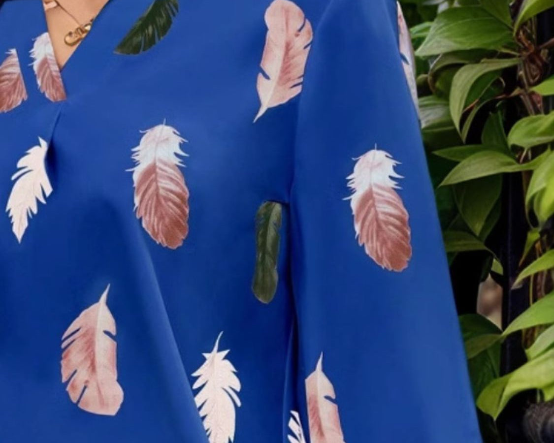 NEWYORKLISTED STYLE COLLECTION: Feather Print Balloon Sleeve Top - NEWYORKLISTED