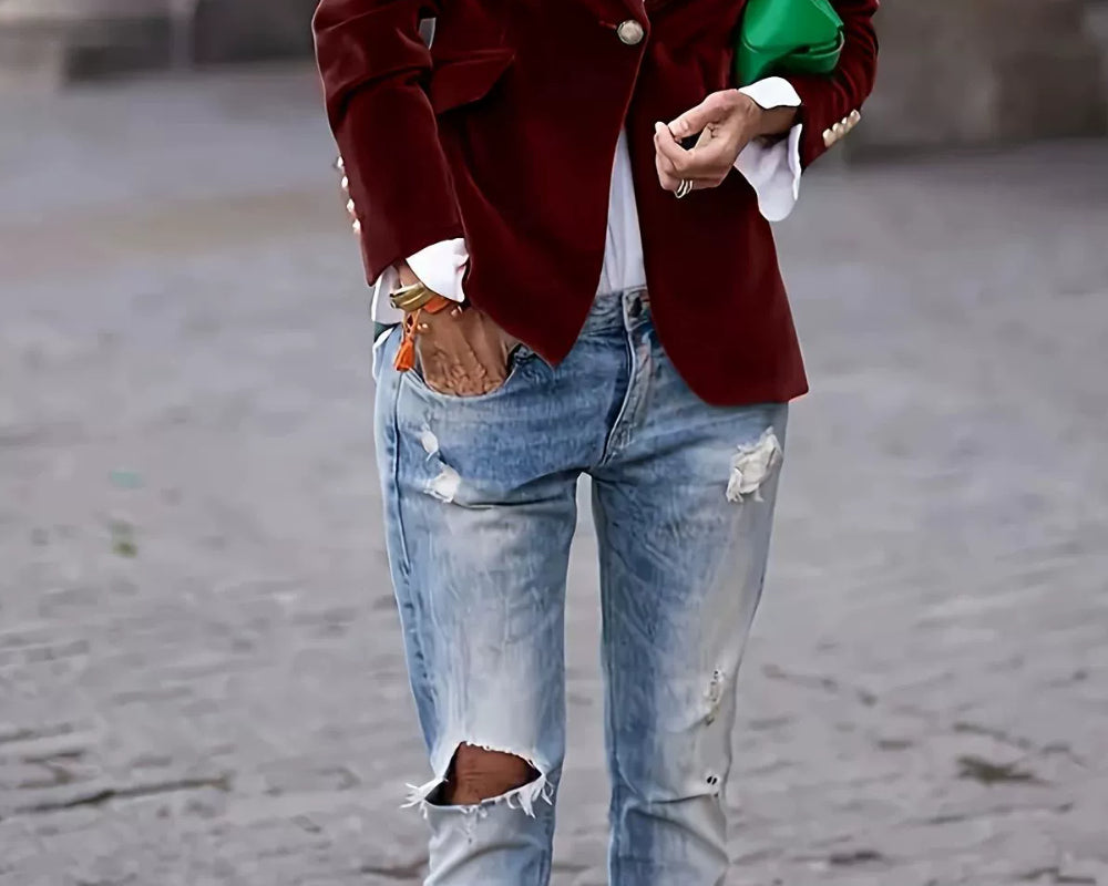 NEWYORKLISTED STYLE COLLECTION: One Button Burgandy Ladies Blazer - NEWYORKLISTED