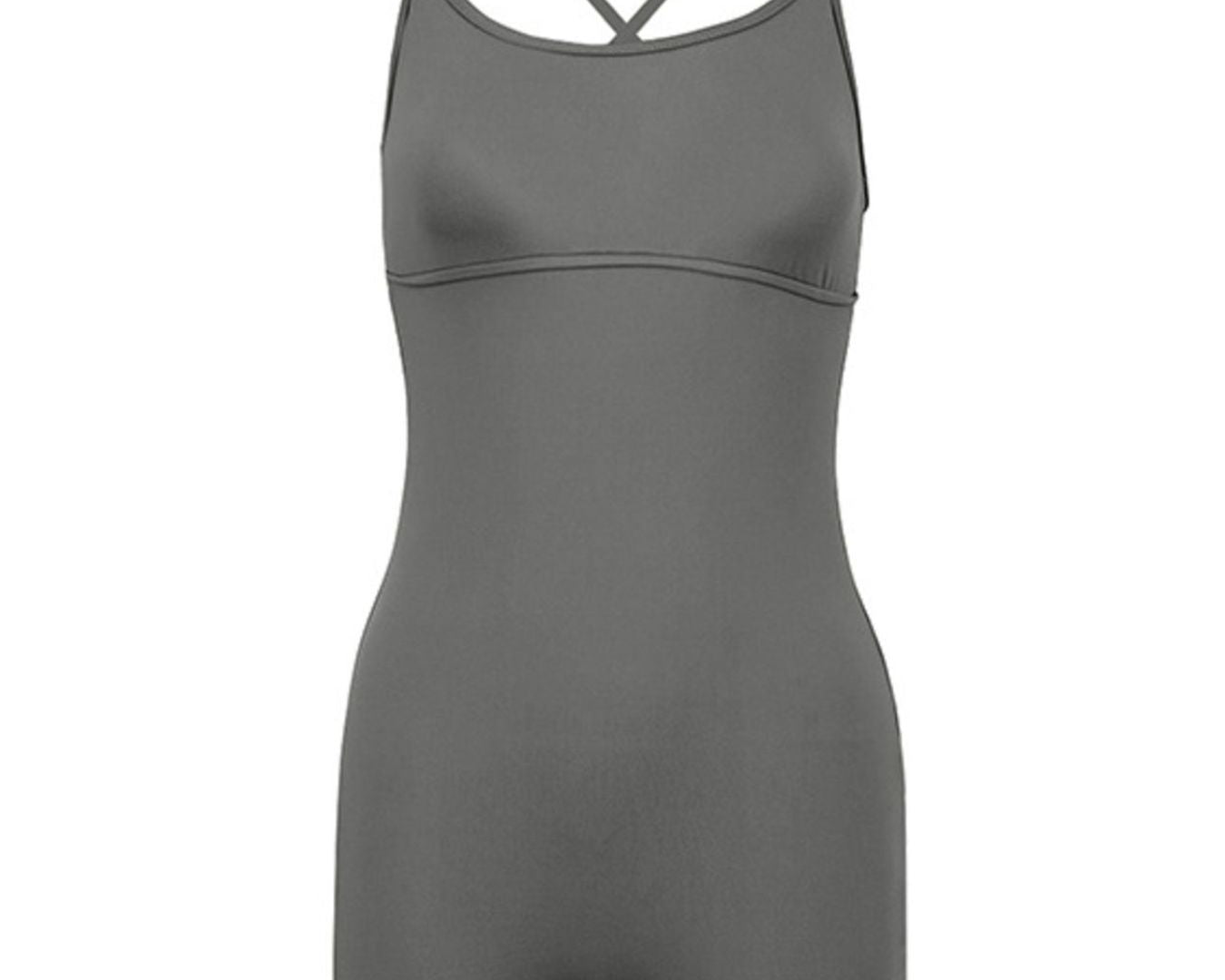 Gray gym suit with thin straps on a white background