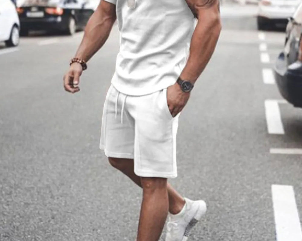 NEWYORKLISTED ATLAS MEN’S COLLECTION: Men’s Plus Size Round Neck Short Sleeve Top and Shorts Set – All-Day Comfort, Streamlined Style in White