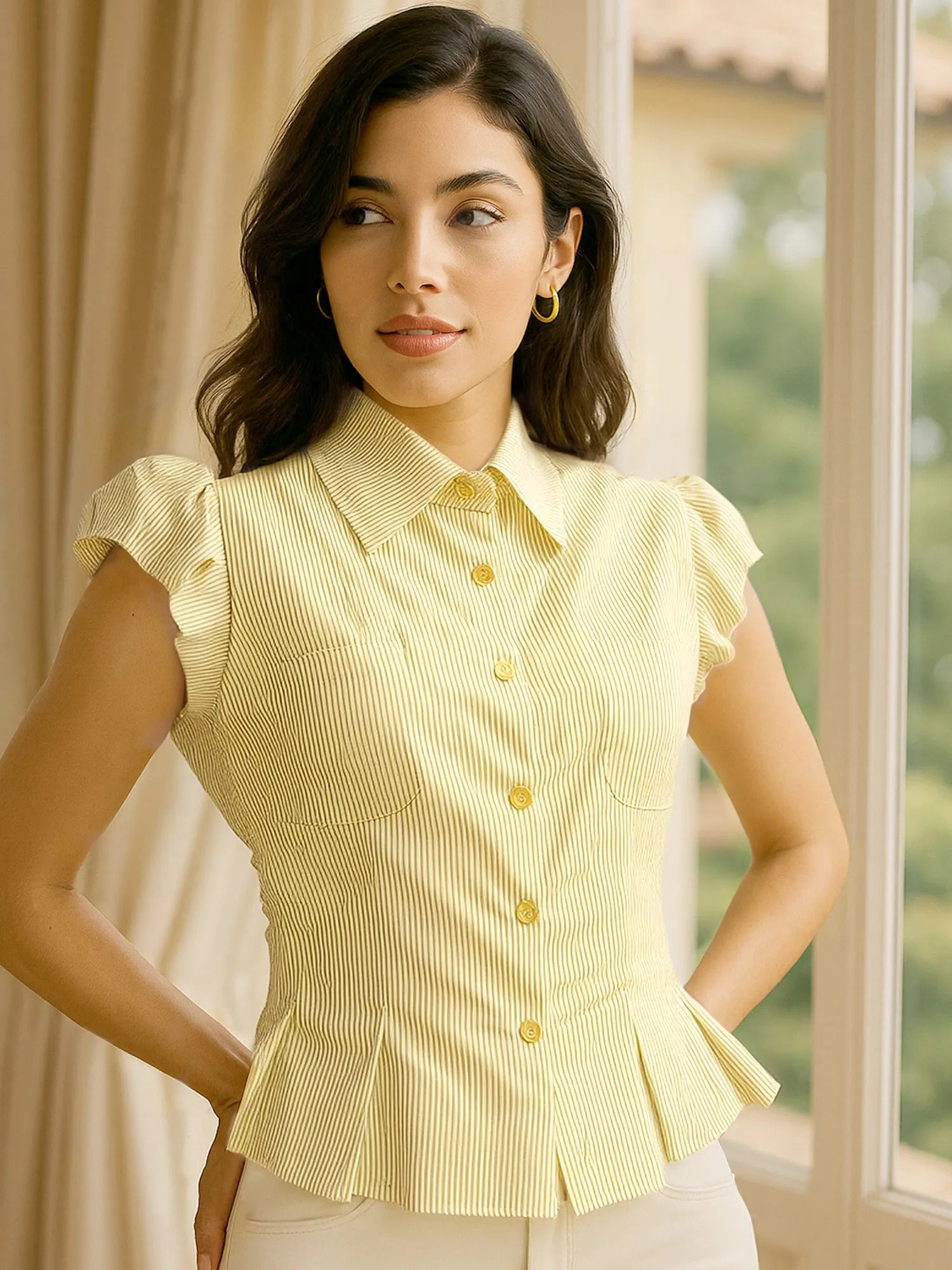 NEWYORKLISTED STYLE COLLECTION: Striped Puff Sleeve Button-Up Shirt