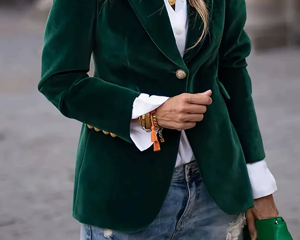 Lapel Collar One Button Blazer - NEWYORKLISTED