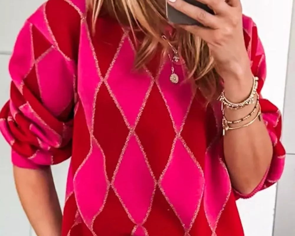 Women’s argyle long sleeve sweater – NEWYORKLISTED STYLE COLLECTION