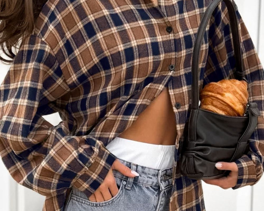 Plaid Button Up Drop Shoulder Shacket - NEWYORKLISTED