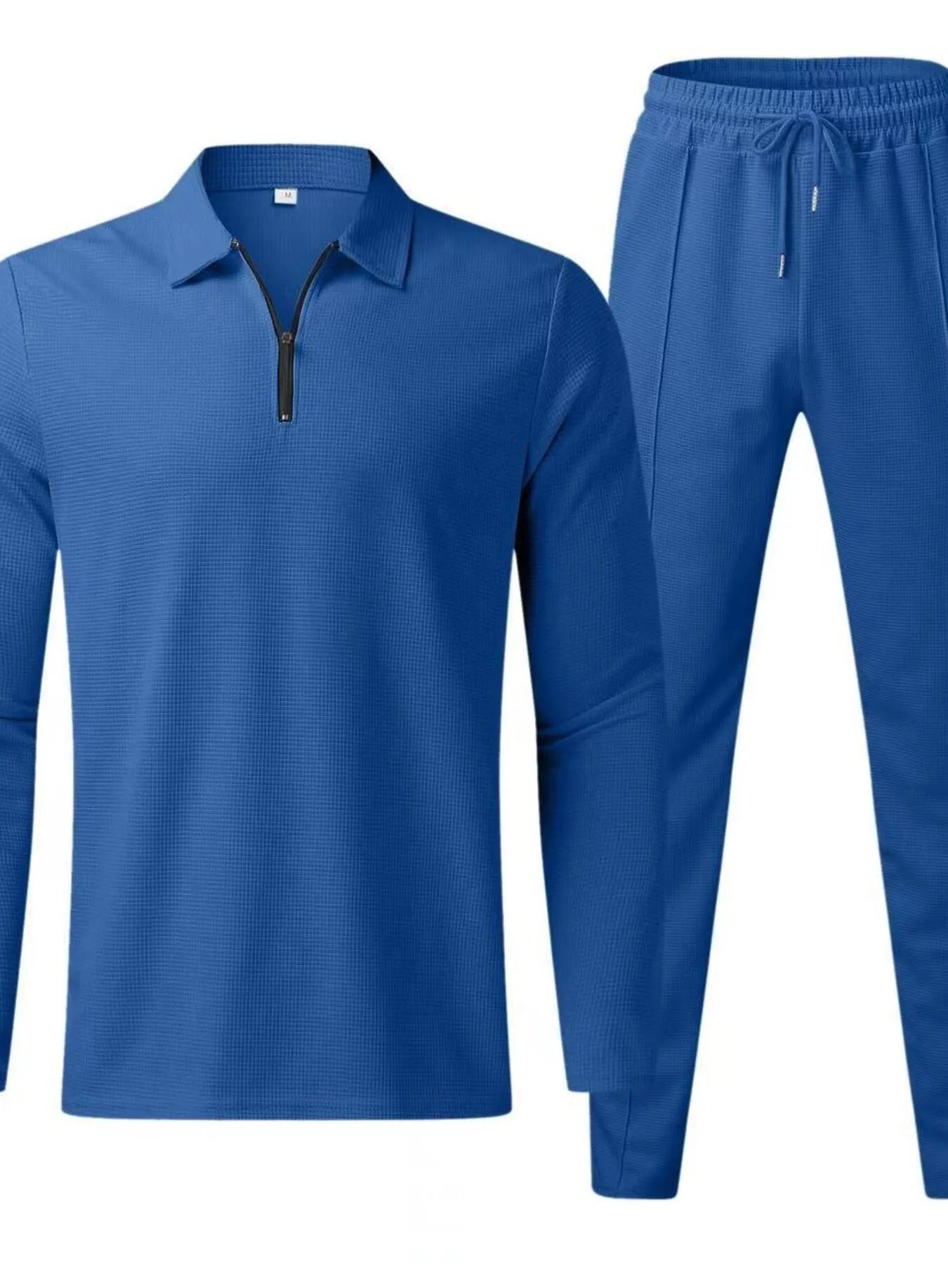 NEWYORKLISTED ATLAS MEN'S COLLECTION: Blue long-sleeve shirt and pants set on a white background