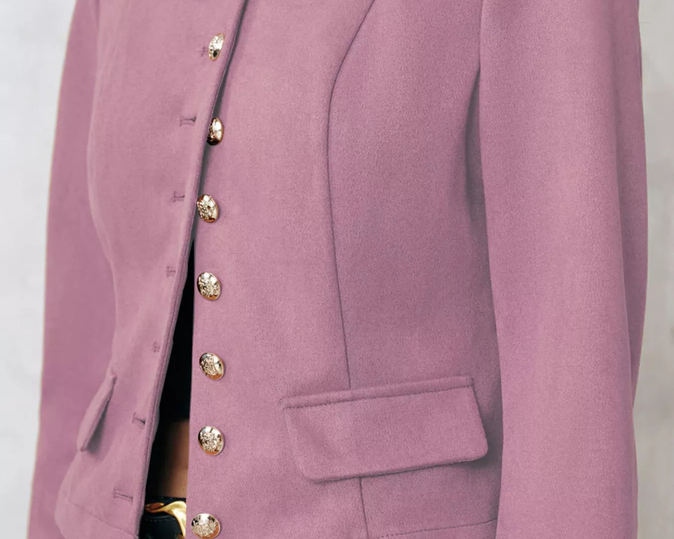 NEWYORKLISTED Style Collection Pink blazer with gold buttons on a plain background