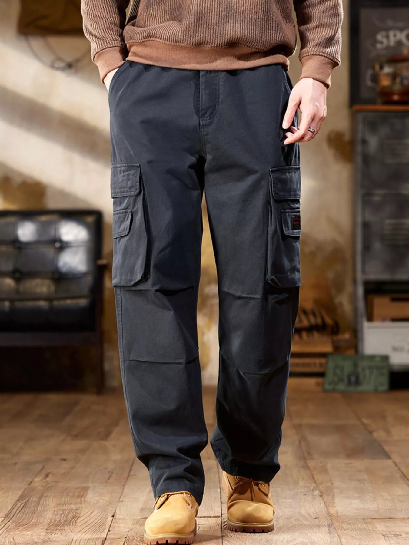 NEWYORKLISTED Atlas Men's 100% Cotton Cargo Pants with drawstring waist