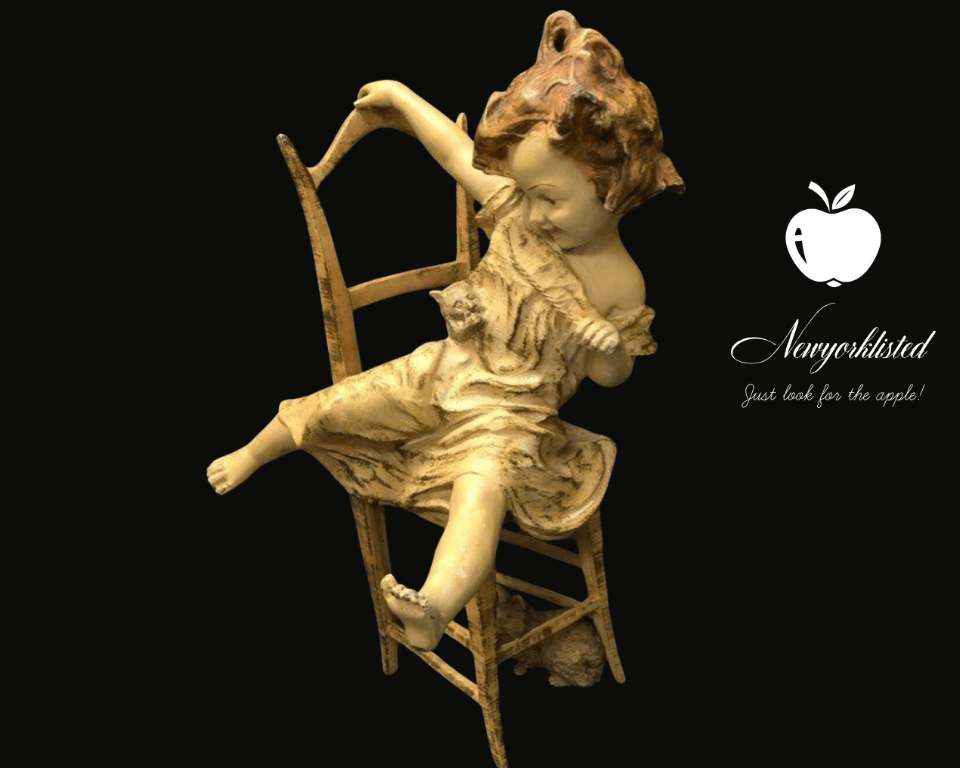 NEWYORKLISTED UNIQUE FINDS COLLECTION: Vintage Juan Clara Figurine: Girl on Chair with Cats – Rare and Original Artwork - NEWYORKLISTED