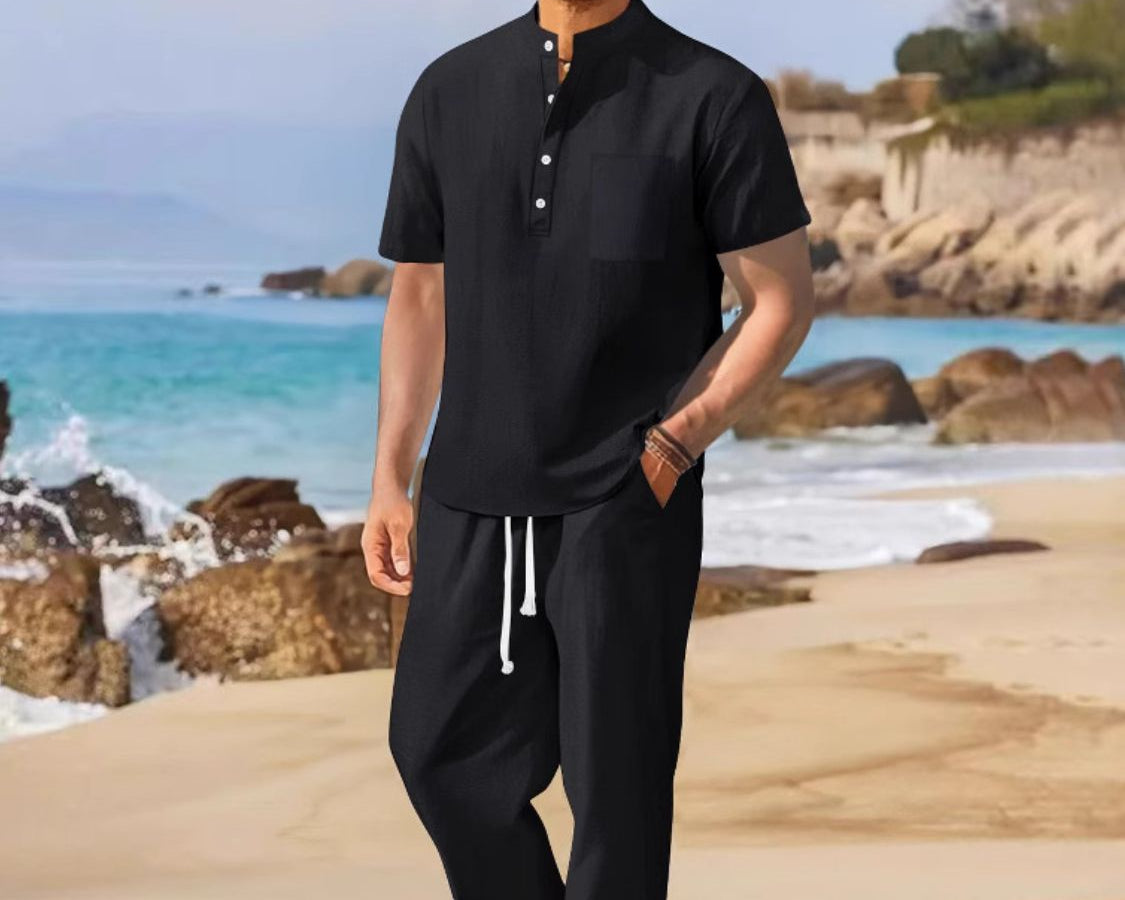 NEWYORKLISTED ATLAS MEN"S COLLECTION Half Button Top and Drawstring Pants Set