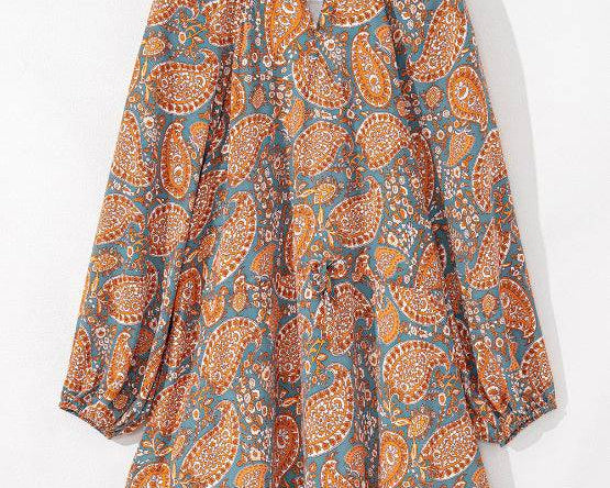 NEWYORKLISTED STYLE COLLECTION: Ruffle Hem Printed Long Sleeve Dress - NEWYORKLISTED