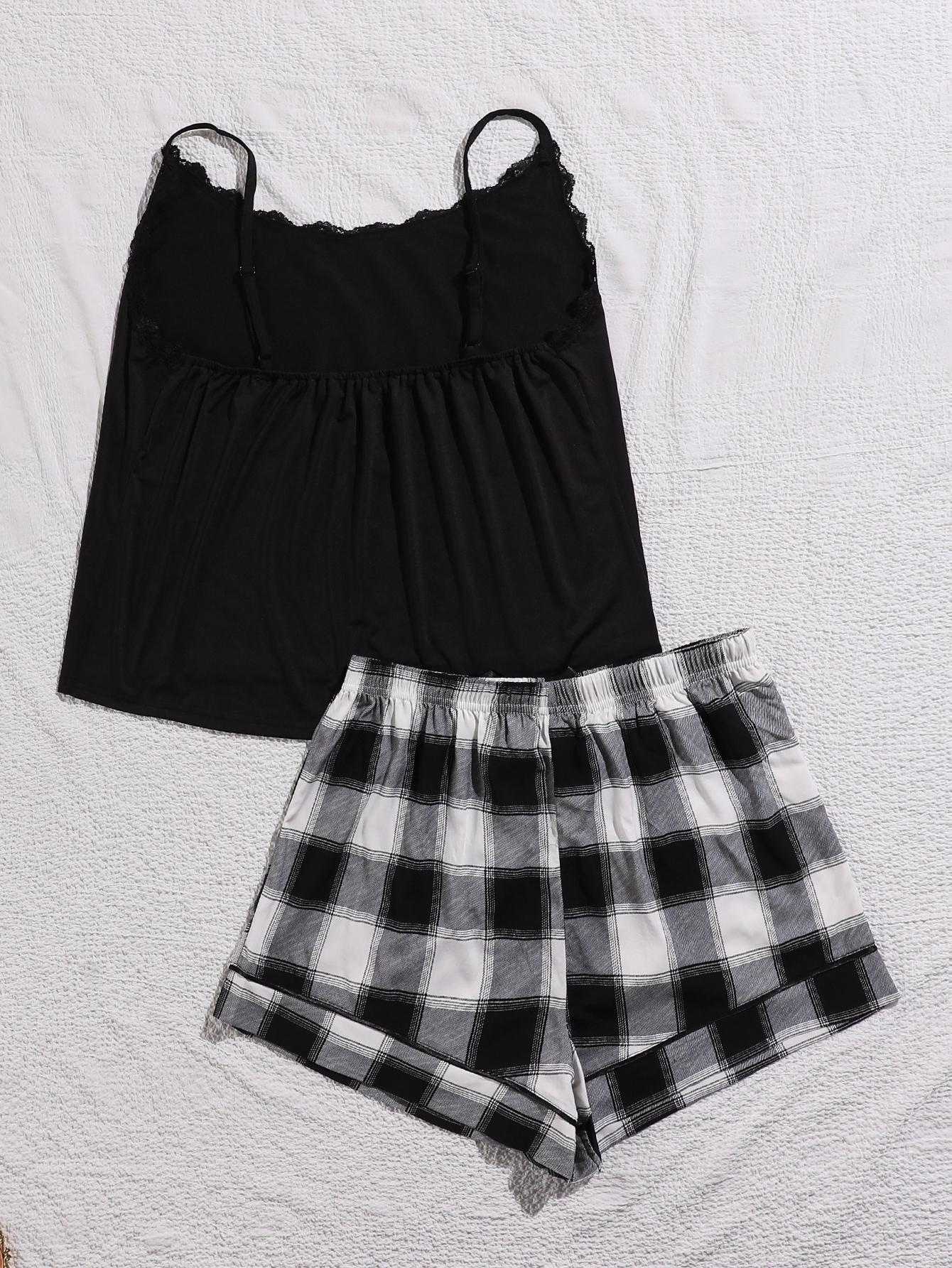 NEWYORKLISTED Intimate Apparel: Black tank top and plaid shorts on a light gray background