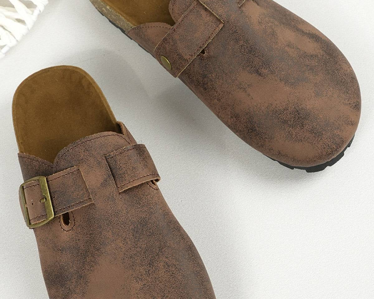 Round Toe Buckle Slip-Ons - NEWYORKLISTED