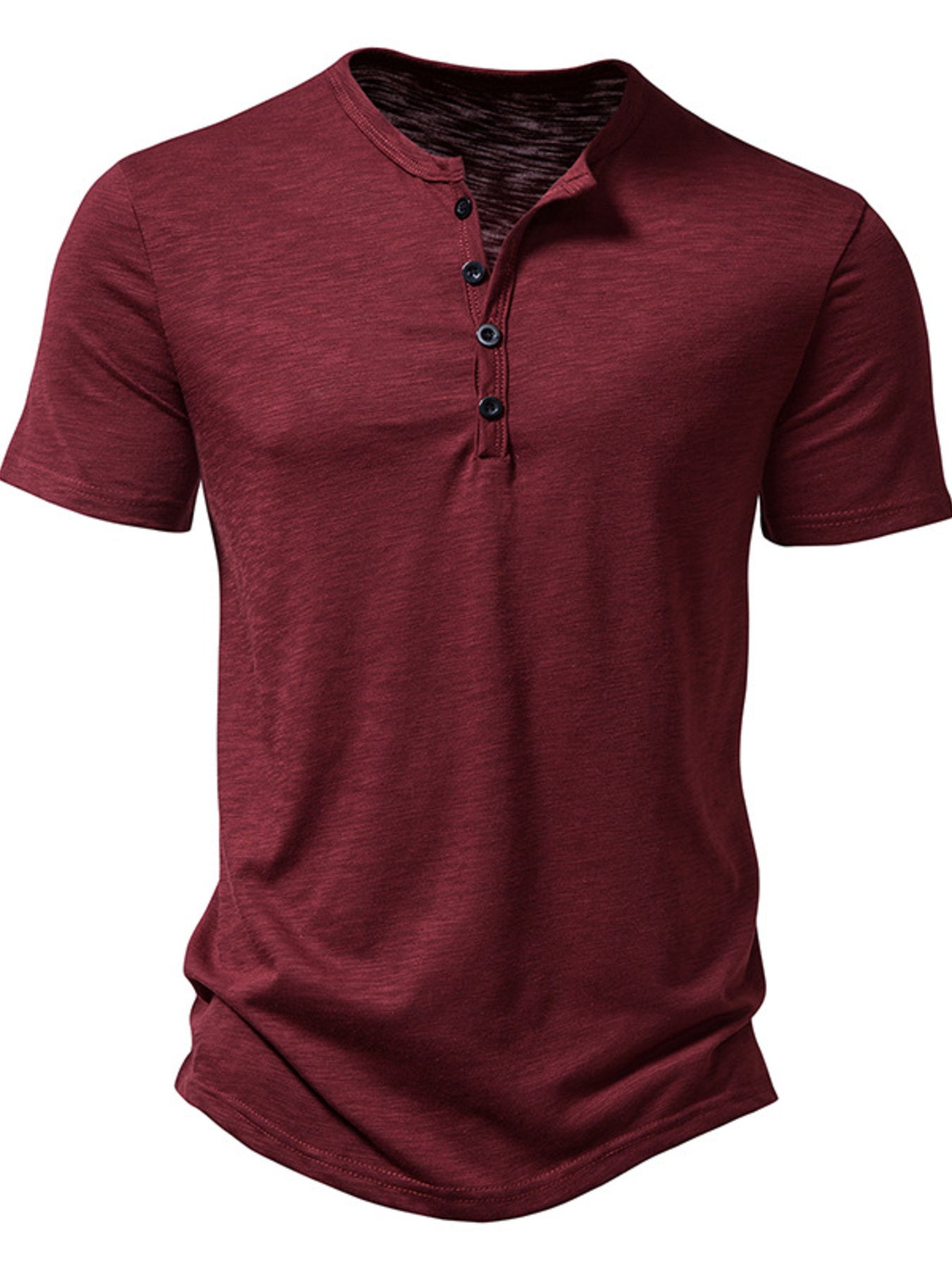 NEWYORKLISTED ATLAS MEN'S COLLECTION: Maroon short-sleeve henley shirt on a white background