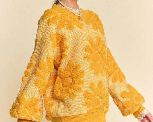 NEWYORKLISTED STYLE COLLECTION: Flower Texture Dropped Shoulder Sweater - NEWYORKLISTED