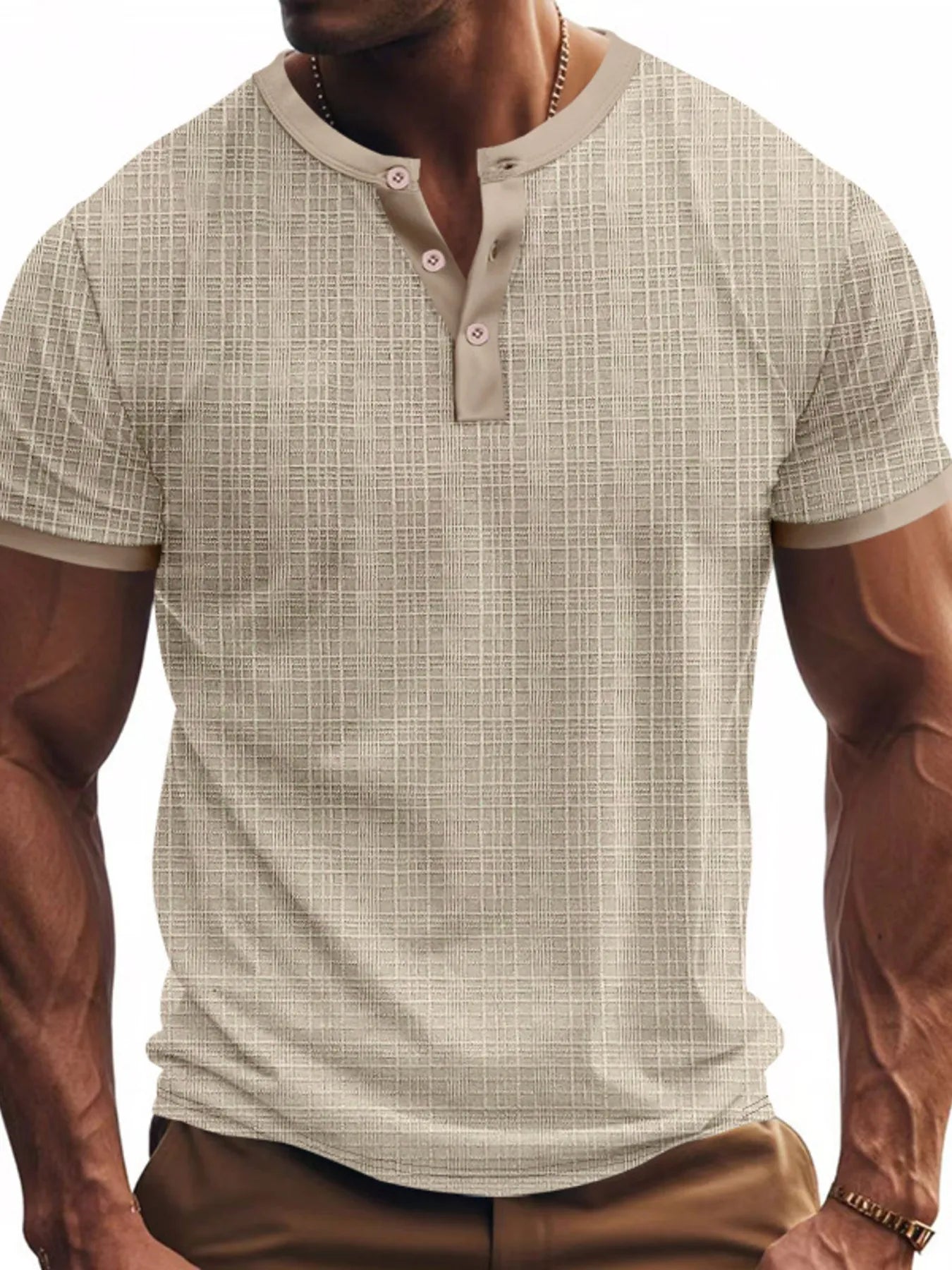 NEWYORKLISTED ATLAS MEN’S COLLECTION: Men's Full Size Button Detail Short Sleeve Top