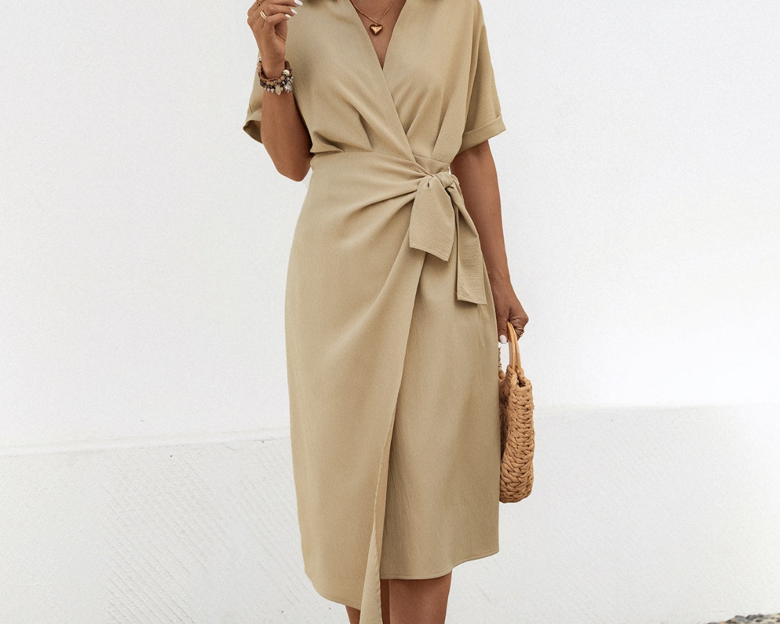 NEWYORKLISTED STYLE COLLECTION: Waist-Tie Short Sleeve Midi Dress - NEWYORKLISTED