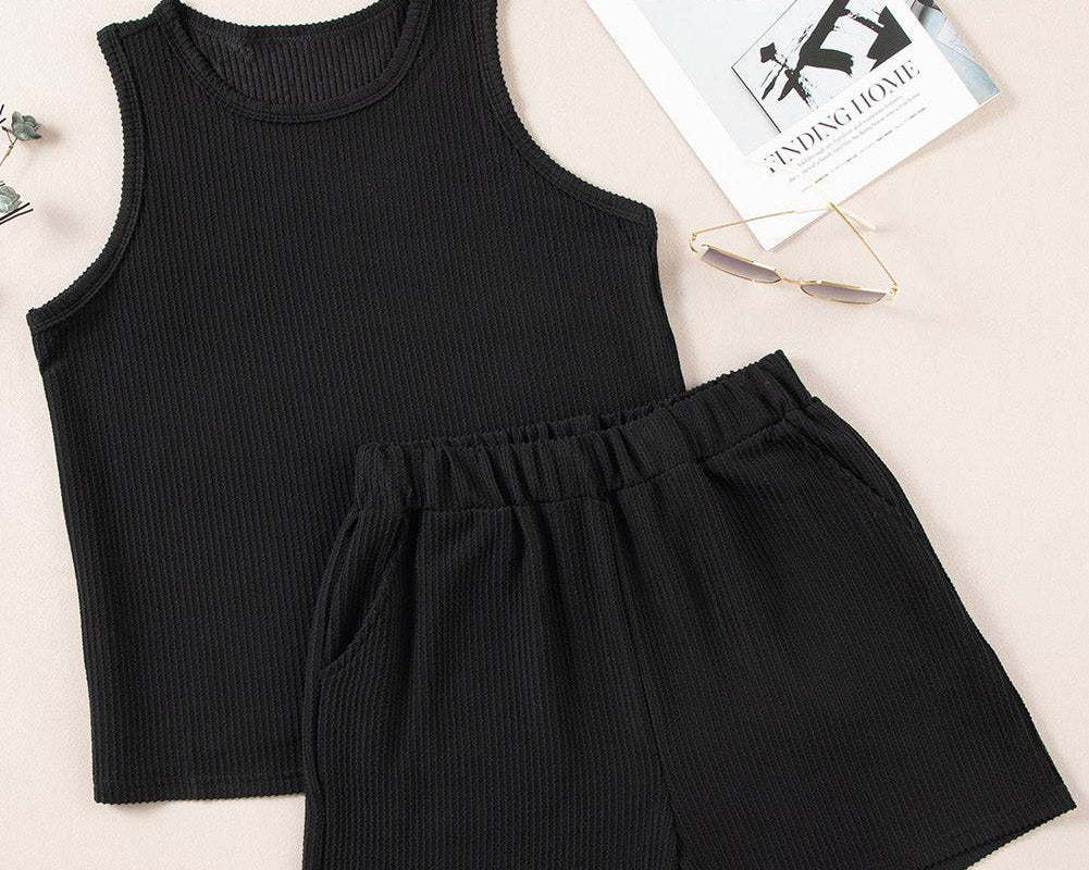 NYLD: Round Neck Sleeveless Top and Shorts Set - NEWYORKLISTED