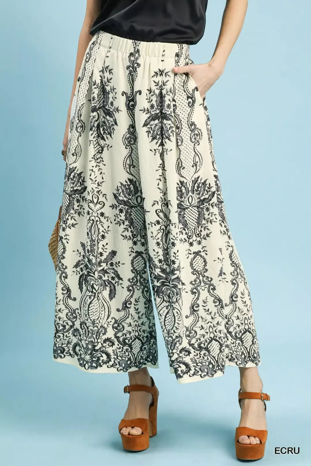 NEWYORKLISTED STYLE COLLECTION: Person wearing a patterned skirt on a light blue background
