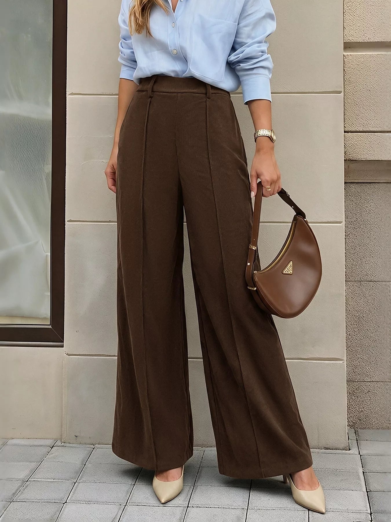 NEWYORKLISTED STYLE COLLECTION: Women's Casual Pleated Brown Pants