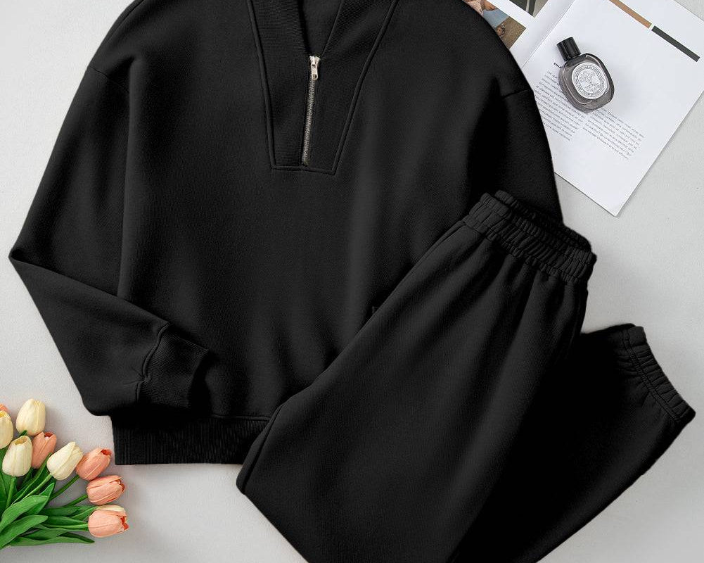 Quarter Zip Long Sleeve Top and Pants Set - NEWYORKLISTED