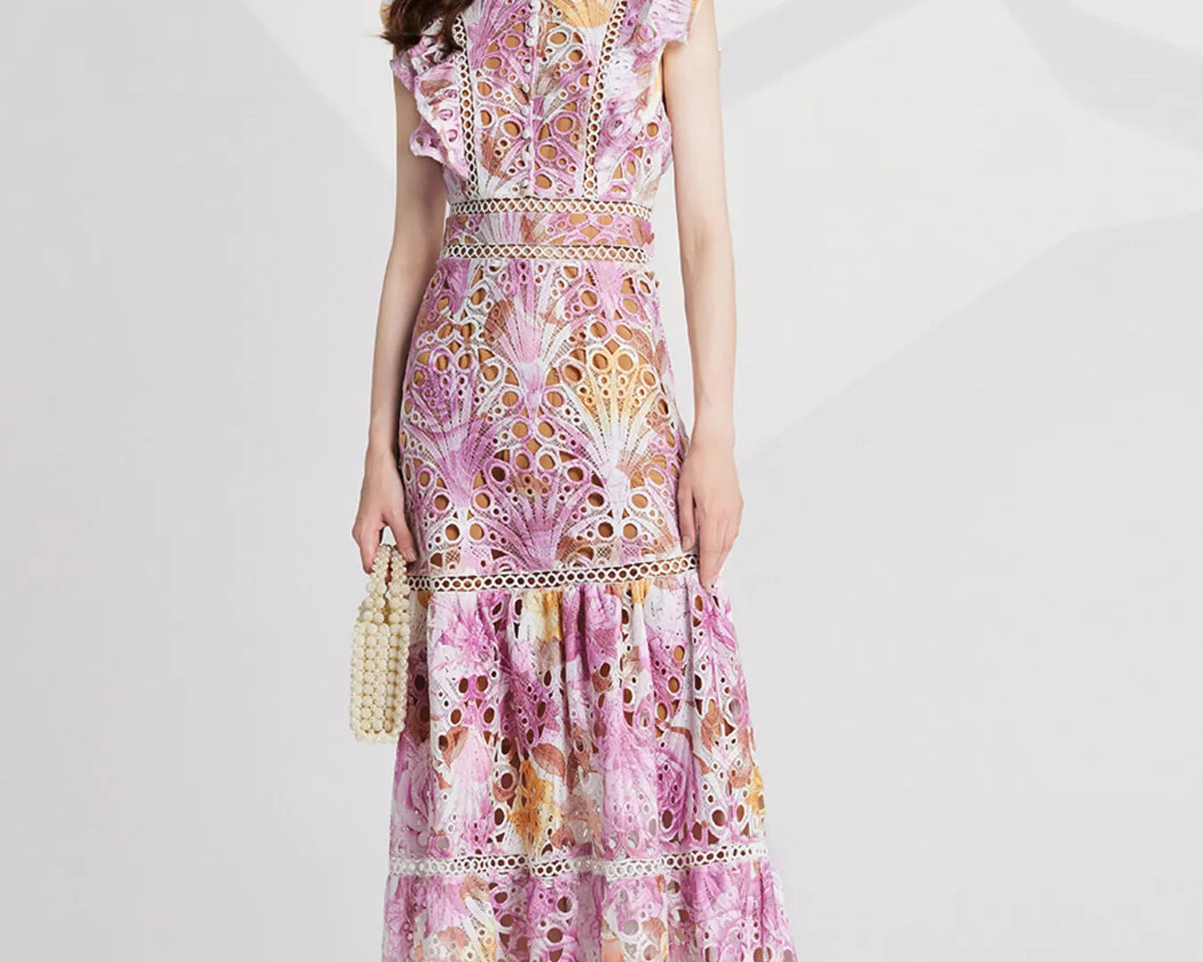 NEWYORKLISTED STYLE COLLECTION: Floral Lace Detail Maxi Dress – Cutout Ruffle Zipper Gown
