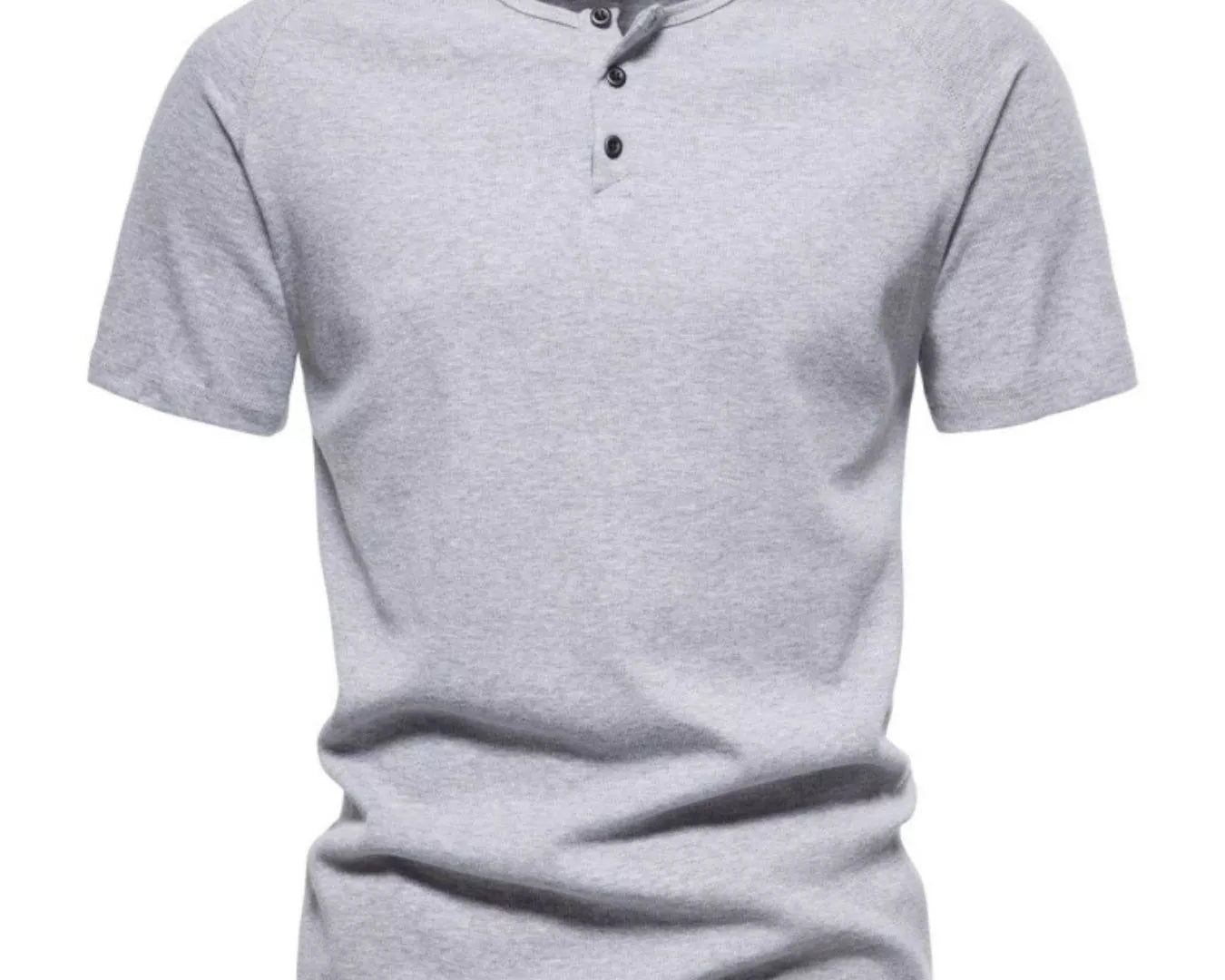 NEWYORKLISTED ATLAS MEN'S COLLECTION: Gray short-sleeve henley shirt on a white background