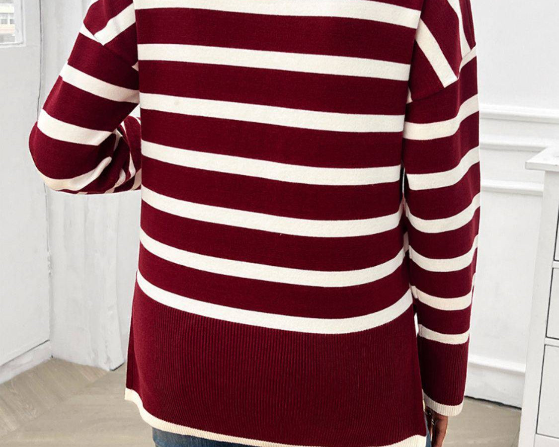 NYLD Striped V-Neck Long Sleeve Knit Top - NEWYORKLISTED