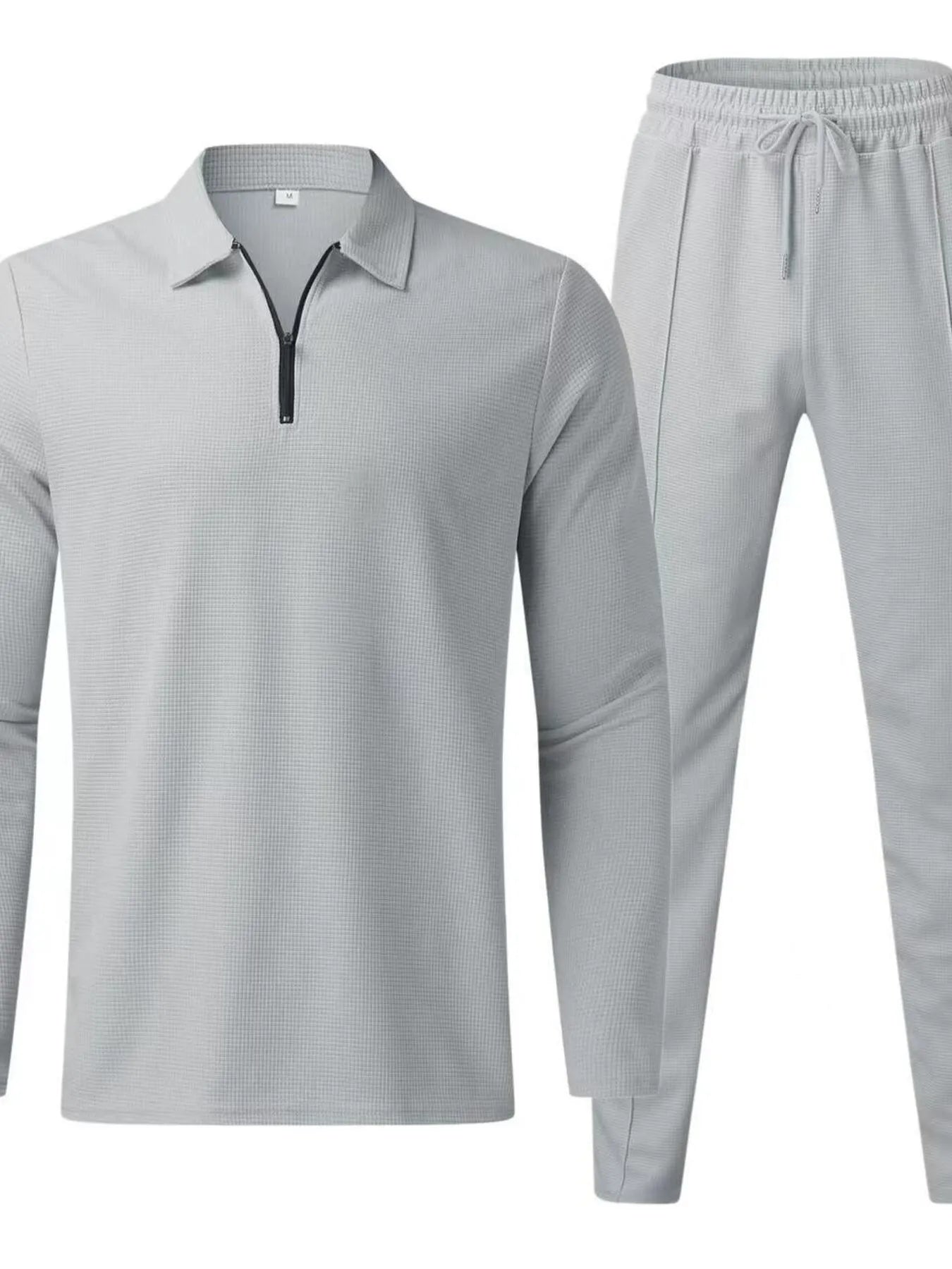 NEWYORKLISTED ATLAS MEN'S COLLECTION: Gray long-sleeve shirt and pants set on a white background
