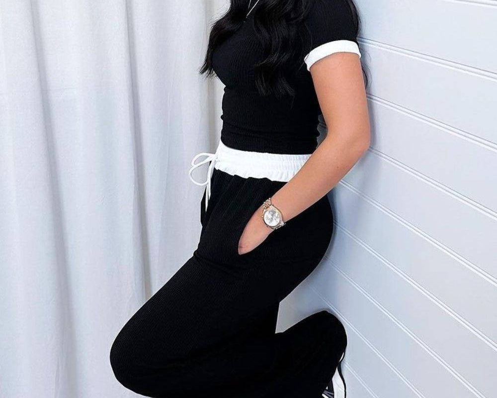 NYLD: Contrast Trim Round Neck Top and Pants Set - NEWYORKLISTED