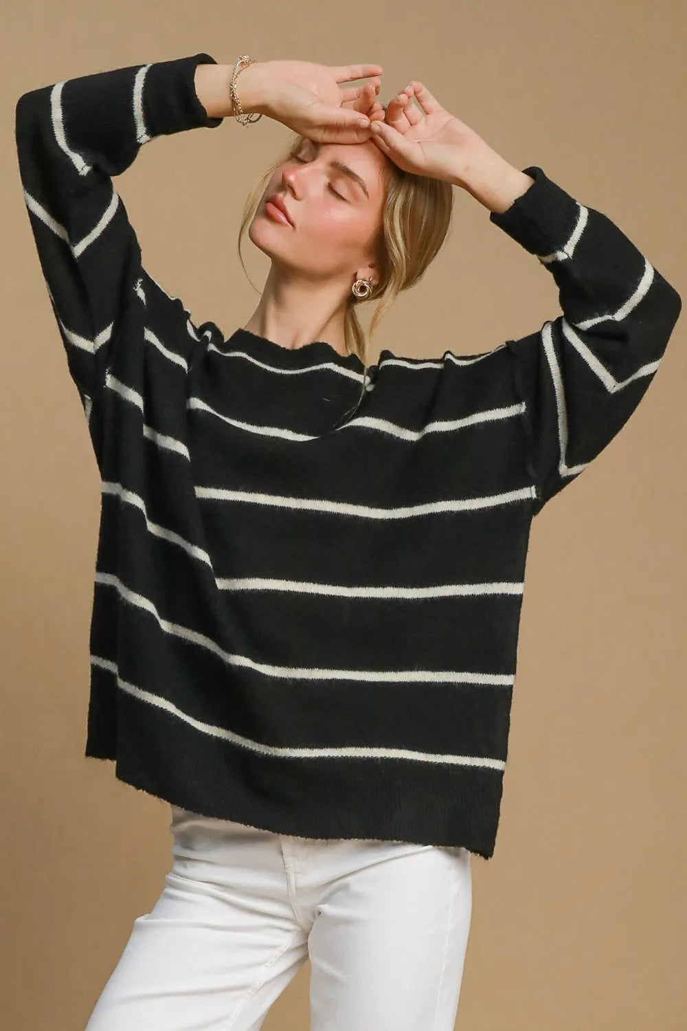 🧥 NEWYORKLISTED STYLE COLLECTION: Wool Blend Striped Round Neck Sweater – Timeless Warmth Meets Effortless Style