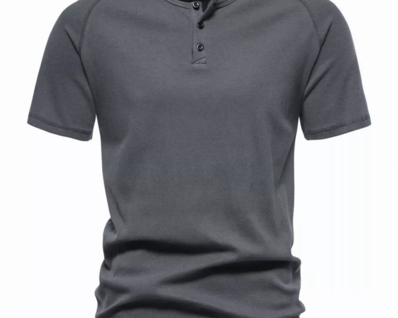 NEWYORKLISTED ATLAS MEN'S COLLECTION: Gray short-sleeve henley shirt on a white background