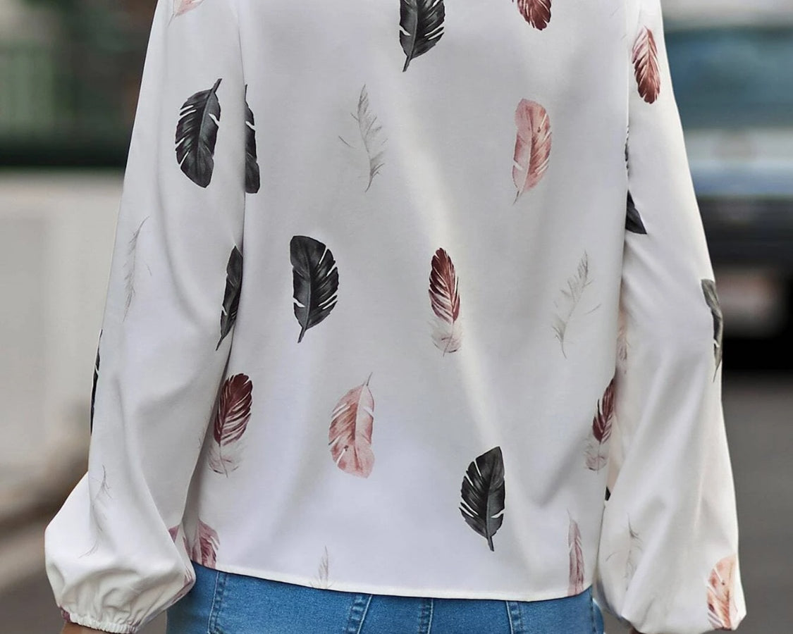 NEWYORKLISTED STYLE COLLECTION: Feather Print Balloon Sleeve Top - NEWYORKLISTED