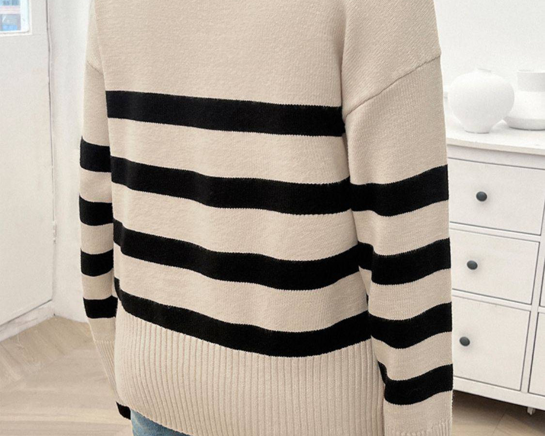 NYLD Striped Collared Neck Long Sleeve Sweater - NEWYORKLISTED