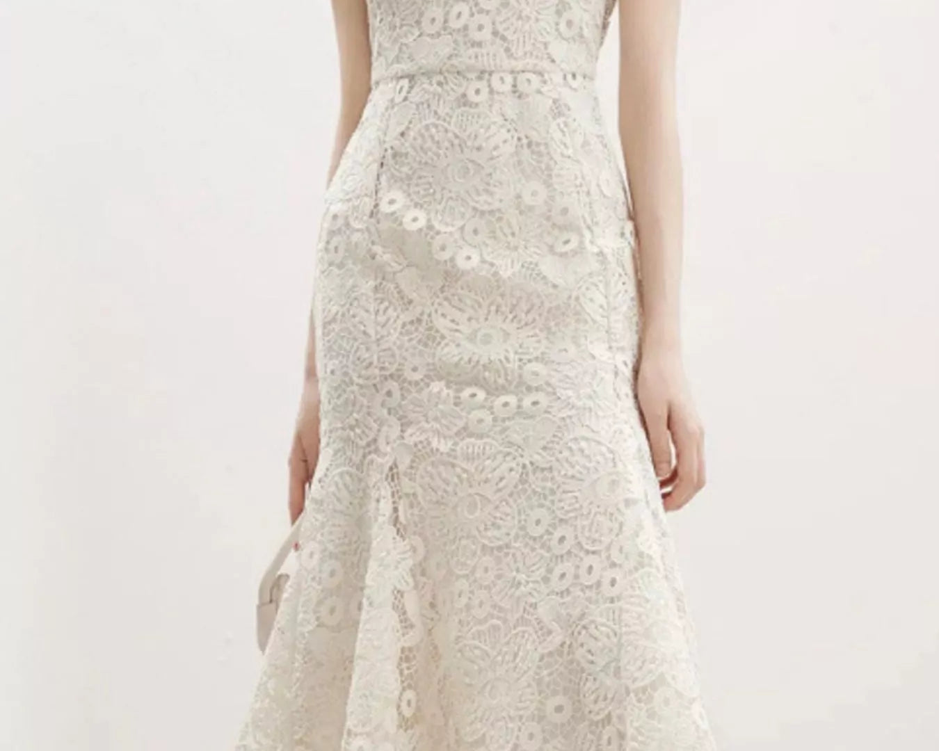 NEWYORKLISTED STYLE COLLECTION: White lace dress on a white background