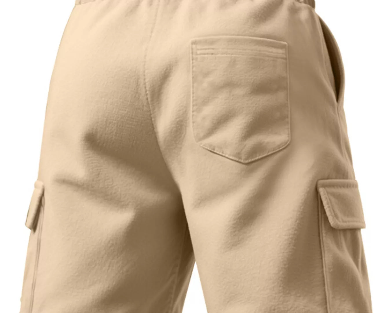 Beige cargo shorts on a white background