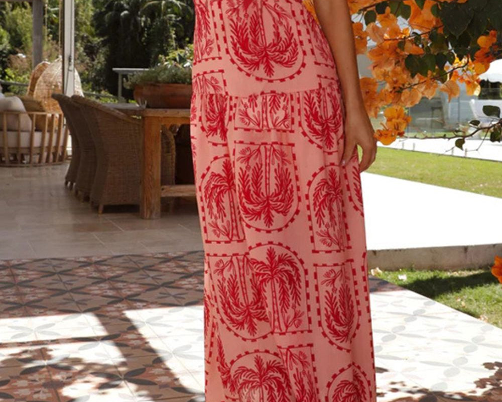 Printed Halter Neck Maxi Dress - NEWYORKLISTED