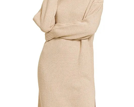 NEWYORKLISTED STYLE COLLECTION: Turtle Neck Long Sleeve Midi Sweater Dress