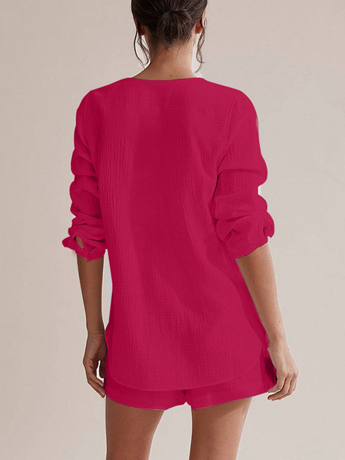 NYLD: Notched Long Sleeve Top and Shorts Set - NEWYORKLISTED