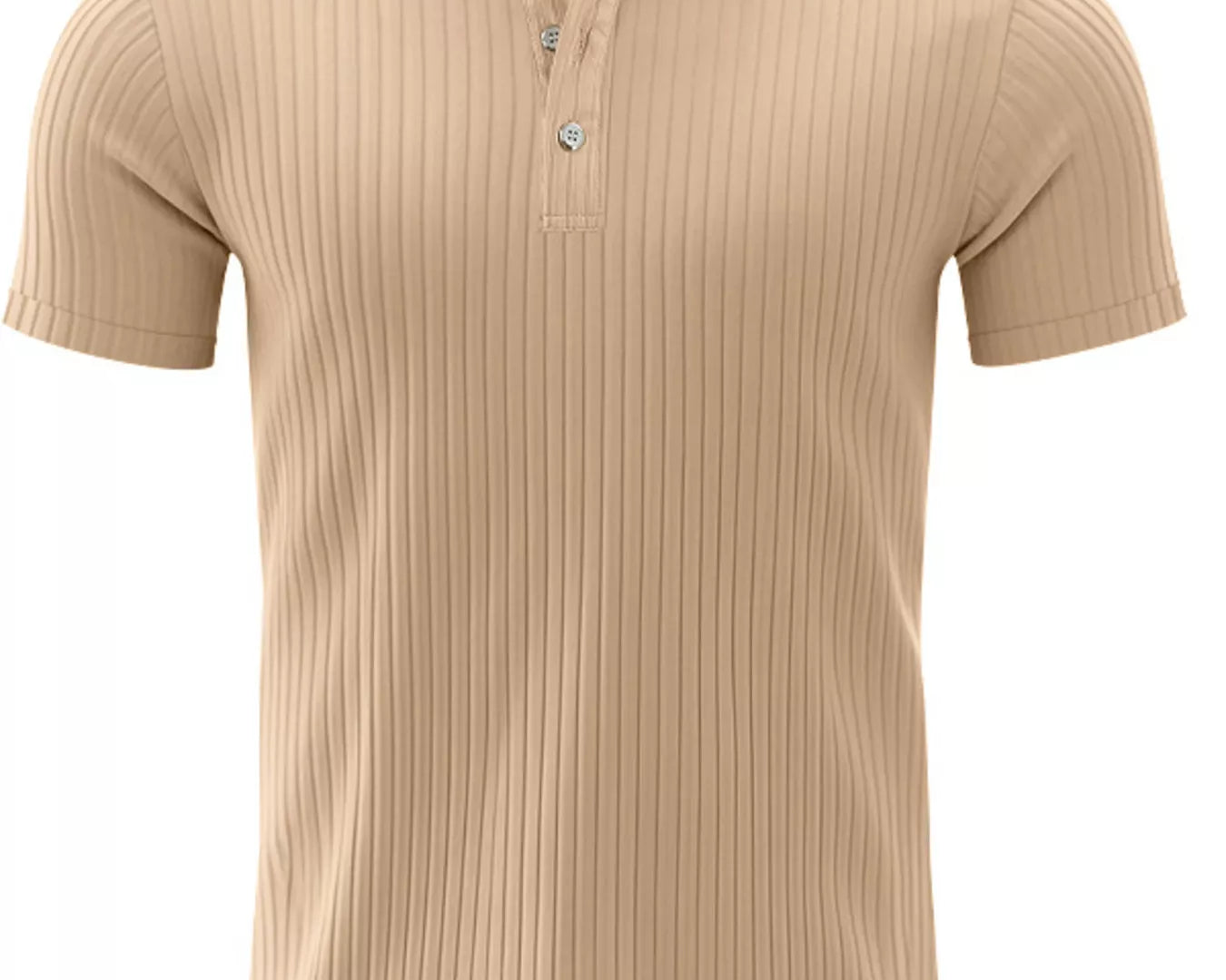 NEWYORKLISTED ATLAS MEN'S COLLECTION: Beige ribbed henley shirt on a white background