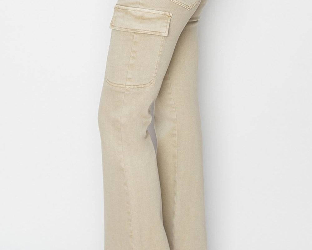RISEN Full Size High Rise Side Slit Cargo Bootcut Jeans - NEWYORKLISTED