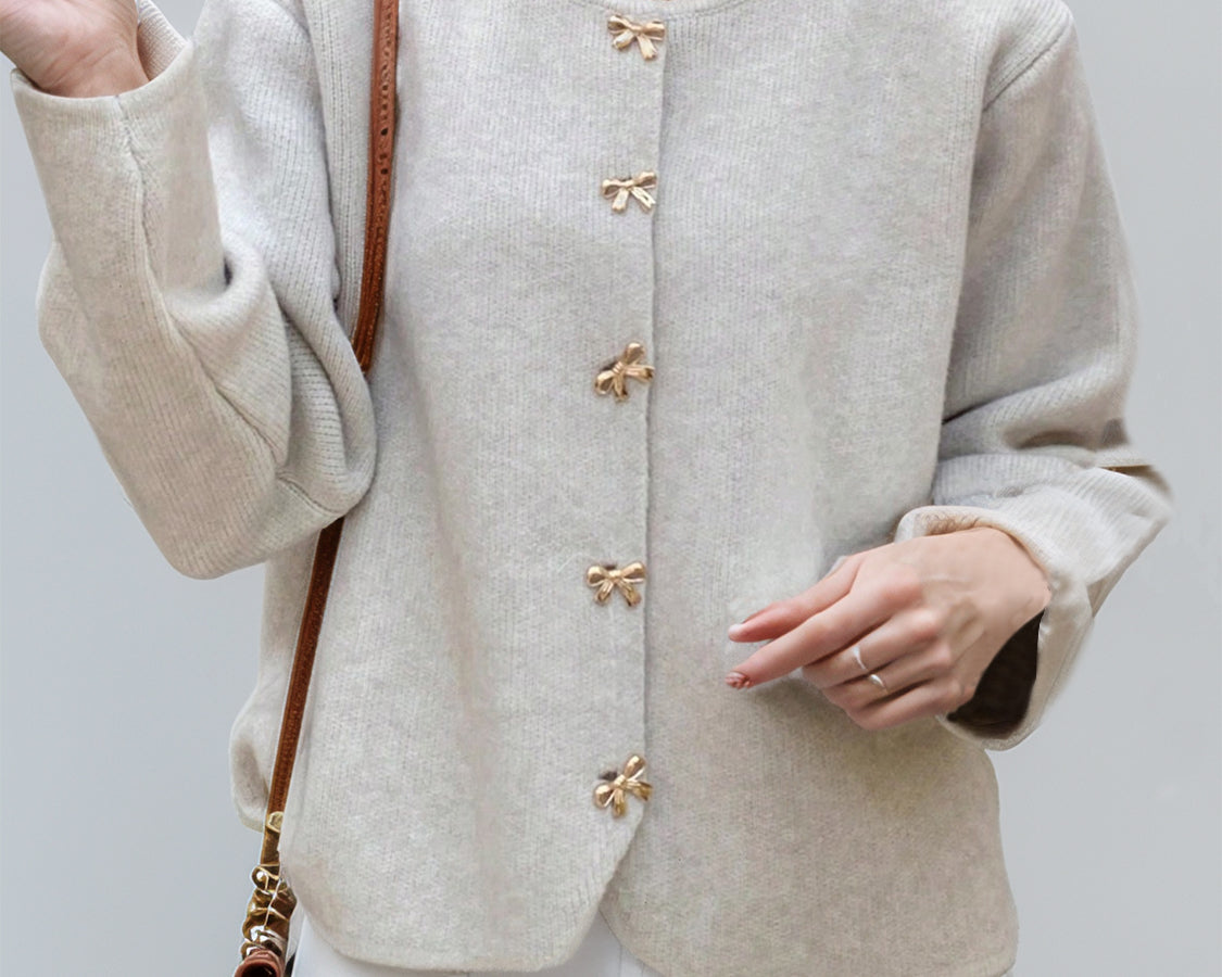 NEWYORKLISTED STYLE COLLECTION: Bow Button Long Sleeve Cardigan - NEWYORKLISTED