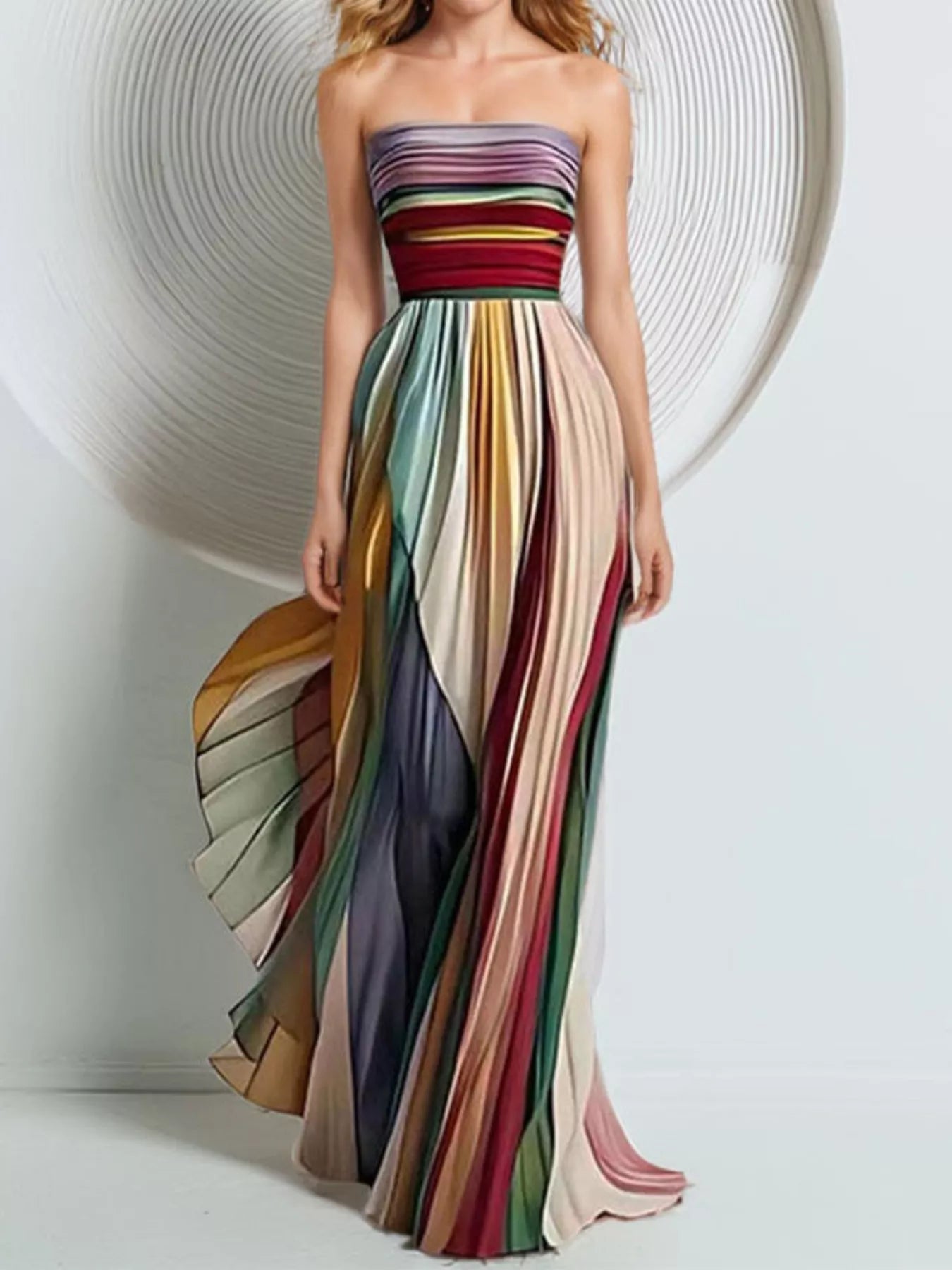 NEWYORKLISTED STYLE COLLECTION: Multicolored strapless dress with a white background