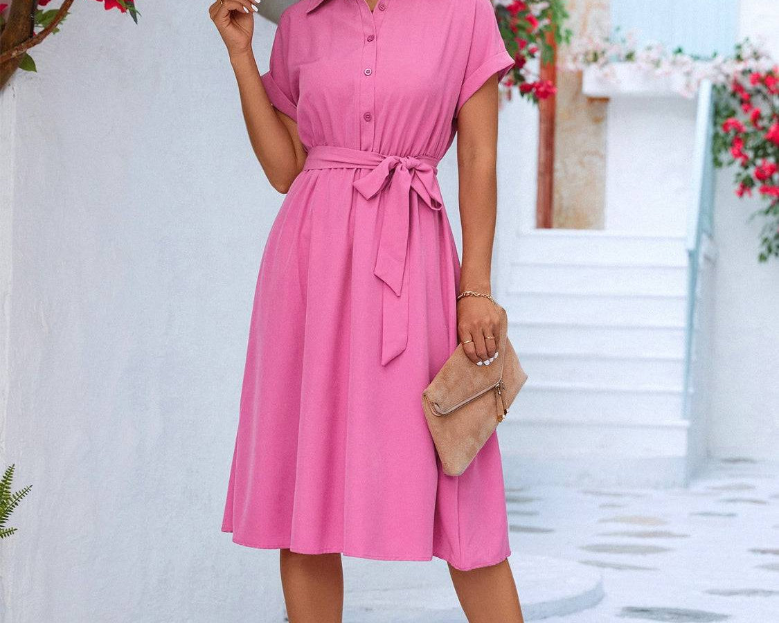 NYLD Buttoned Tie Waist Short Sleeve Dress - NEWYORKLISTED