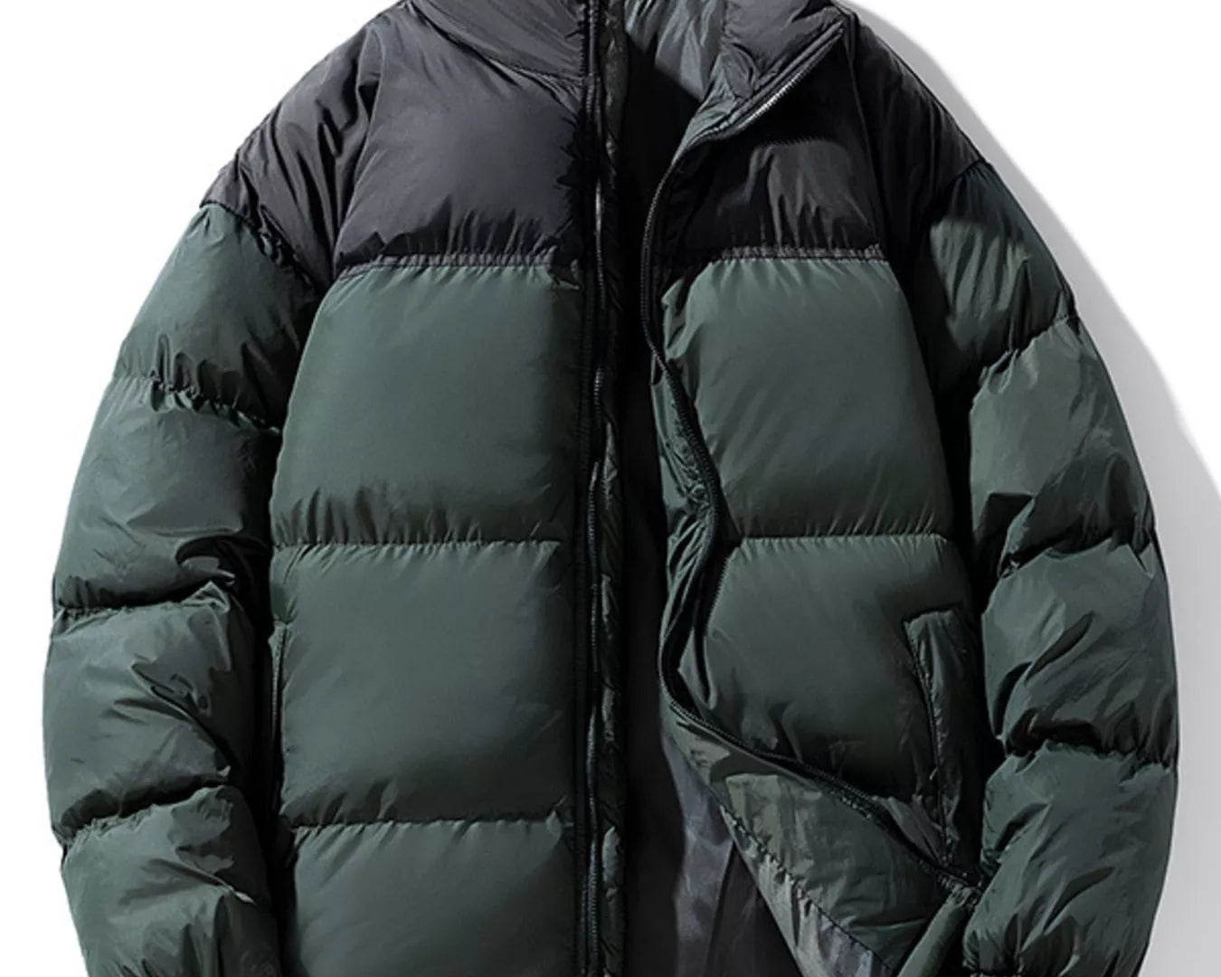 NEWYORKLISTED ATLAS MEN’S COLLECTION: Green puffer jacket on a white background