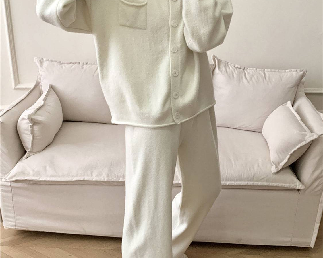 NEWYORKLISTED STYLE COLLECTION: Pocketed Round Neck Button Up Cardigan and Pants Sweater Set - NEWYORKLISTED