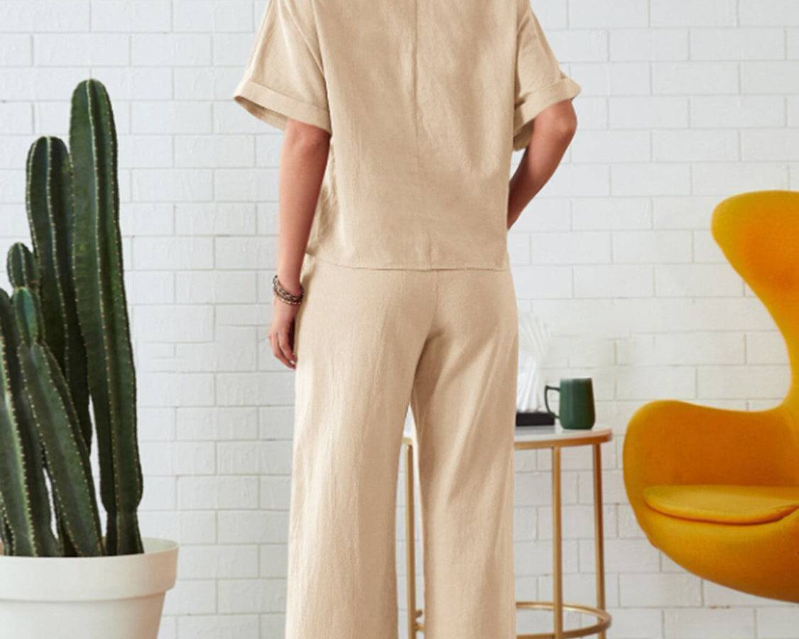 NYLD: Round Neck Half Sleeve Top and Pocketed Pants Set - NEWYORKLISTED