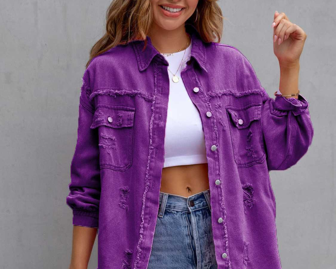 NEWYORKLISTED STYLE COLLECTION: Distressed Color Pop Denim Jacket - NEWYORKLISTED